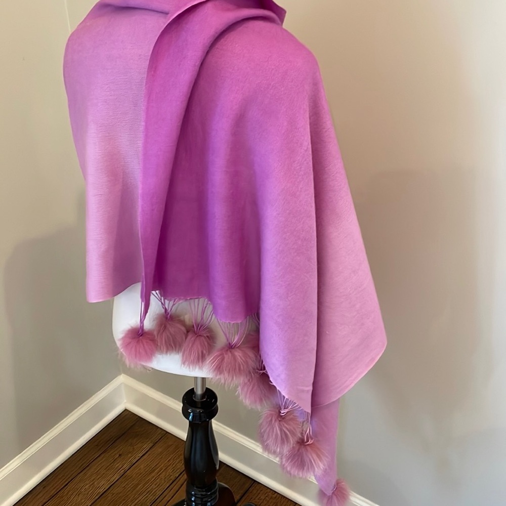 Ombré purple scarf/wrap with rabbit fur balls